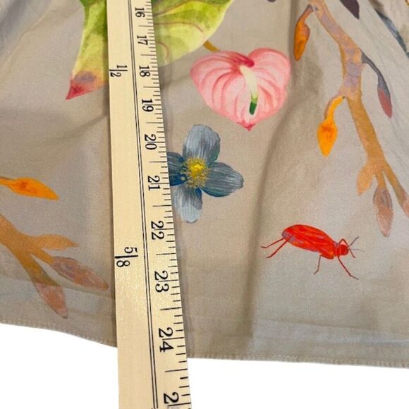 TIBI Floral Cotton Poplin Top Taupe Tropical Grasshoppers Women's Size 0 - Picture 12 of 14